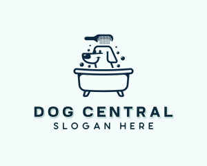 Dog Bathtub Grooming logo design