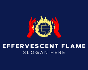 Flame Planet Hand logo design