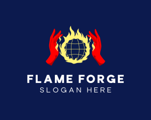 Flame Planet Hand logo design