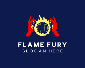 Flame Planet Hand logo design