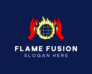 Flame Planet Hand logo design