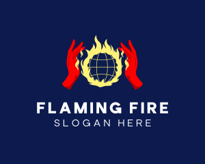 Flame Planet Hand logo design