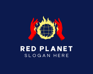 Flame Planet Hand logo design