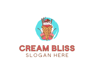 Ice Cream Waffle Fruit logo design