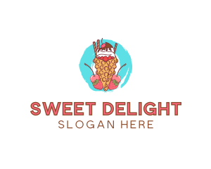 Ice Cream Waffle Fruit logo design