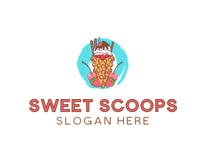 Ice Cream Waffle Fruit logo design