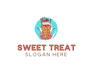 Ice Cream Waffle Fruit logo design