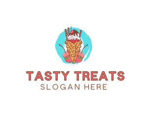 Ice Cream Waffle Fruit logo design