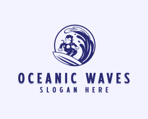 Monkey Surfing Waves logo design