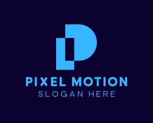 Blue Pixel Tech Letter P logo design