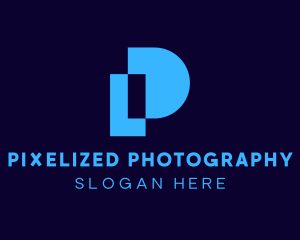 Blue Pixel Tech Letter P logo design