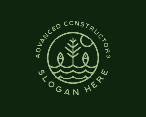 Tree Fish Waves logo design