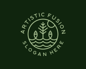 Tree Fish Waves logo design