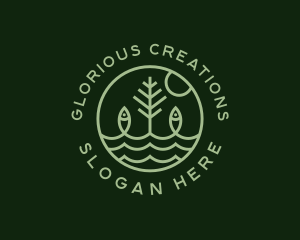 Tree Fish Waves logo design