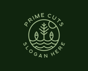 Tree Fish Waves logo design