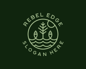 Tree Fish Waves logo design