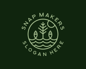 Tree Fish Waves logo design