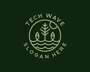 Tree Fish Waves logo design