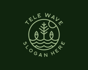 Tree Fish Waves logo design