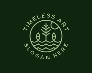 Tree Fish Waves logo design