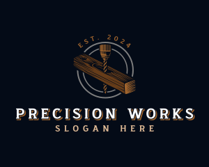 Wood Drill Carpentry Logo