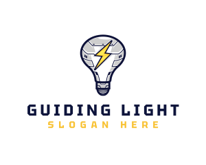 Robotic Lightning Bulb logo design