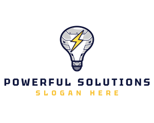 Robotic Lightning Bulb logo design