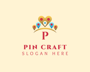 Heart Pin Crown logo design