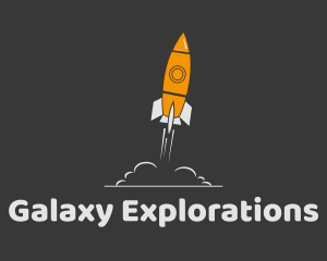 Orange Spaceship Rocket Launch logo design