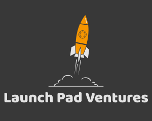 Orange Spaceship Rocket Launch logo design