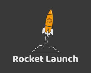 Orange Spaceship Rocket Launch logo design