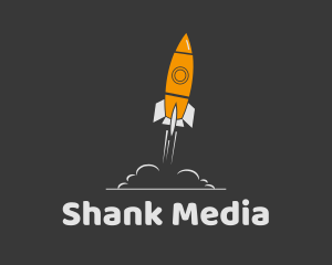 Orange Spaceship Rocket Launch logo design