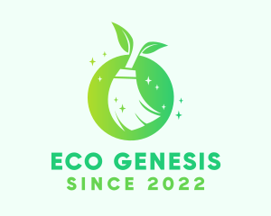 Eco Janitorial Cleaning Broom logo design