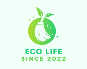 Eco Janitorial Cleaning Broom logo design