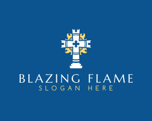 Religious Crucifix Flame  logo design