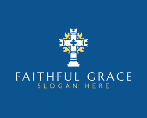 Religious Crucifix Flame  logo design