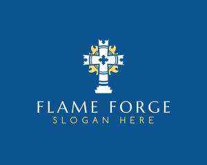 Religious Crucifix Flame  logo design