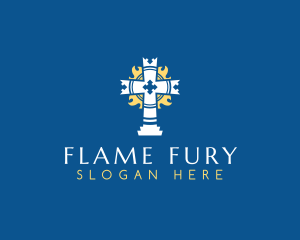 Religious Crucifix Flame  logo design