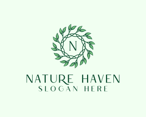 Natural Organic Leaf Wreath logo design