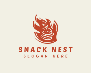 Flame Hamburger Snack logo design