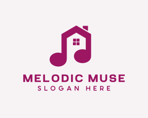 Purple Music Note House logo design