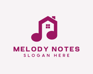 Purple Music Note House logo design