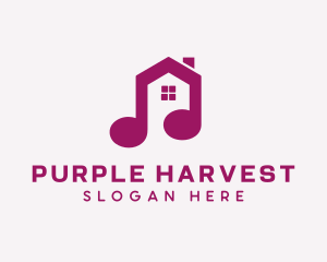 Purple Music Note House logo design