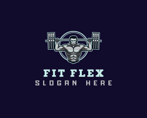 Barbell Weightlifting Man logo design