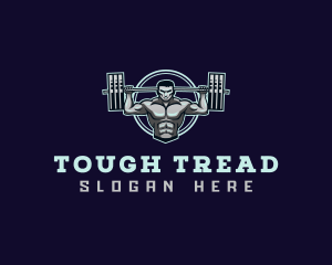 Barbell Weightlifting Man logo design