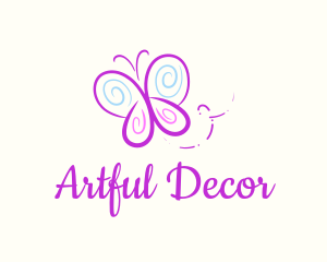 Butterfly Doodle Drawing logo design