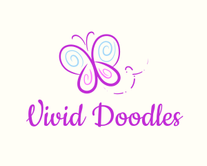 Butterfly Doodle Drawing logo design