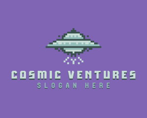 UFO Spaceship Pixel logo design