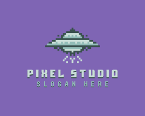 UFO Spaceship Pixel logo design