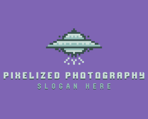 UFO Spaceship Pixel logo design